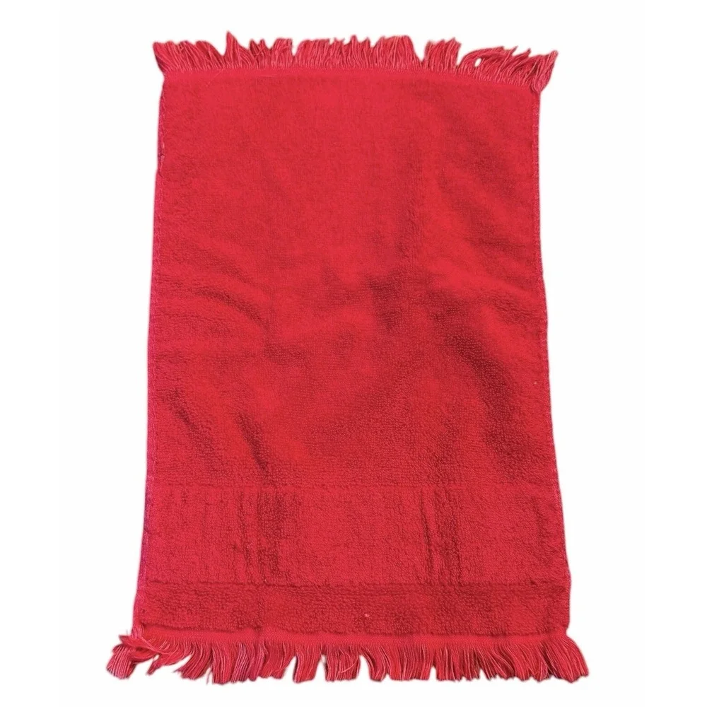 Vintage Red Christmas Hand Towel Snowy Winter Trees Fringe Guest Bathroom Decor